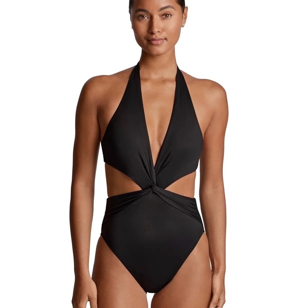 Ralph Lauren Women's Olive Green Cutout Twist Halter Swimsuit Size 18W